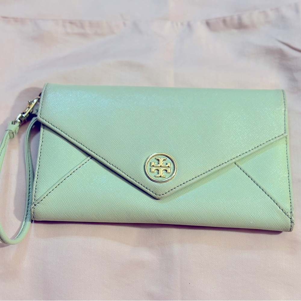 Vintage Tori Burch Envelope Clutch  in Pale Green